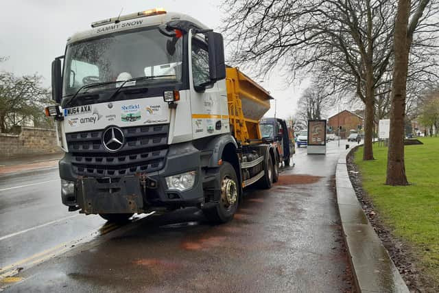 This Sheffield gritter was broken down on Glossop Road, with Sheffield subject to a weather warning for ice tonight