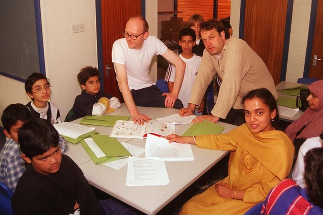 Poets LtoR  Stuart Lodge, and Matthew Black were seen with pupils taking part in the  Poetry Slam at the Earl Marshall summer school in 1998