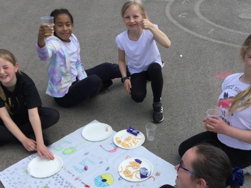 Pupils from year four enjoy their street party