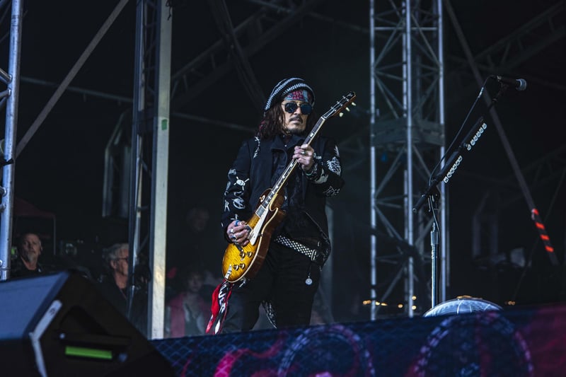 Guitar hero: Johnny Depp on the Scarborough stage.