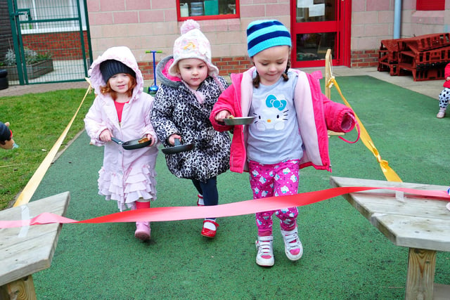 Another great view of the Kiddikins Nursery pancake race in 2014.