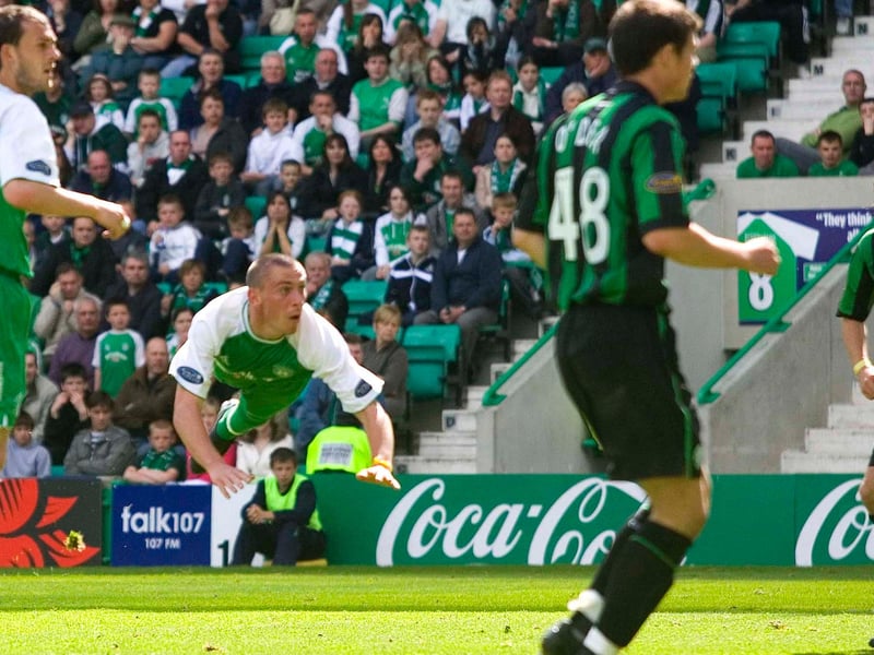 Scott Brown scores for Hibs against Celtic in May 2007 having already signed for the Parkhead club. He was cheered by both sets of fans