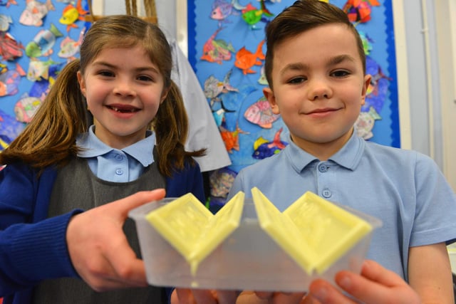 Madeline Bates and Sonny Watson were enjoying a science lesson with a chocolate'y difference at West Park Primary School 4 years ago.