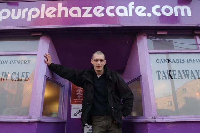 Paul Stewart pictured outside his Purple Haze Cafe in Leith, which doubled up as a takeaway and a cannabis information centre.