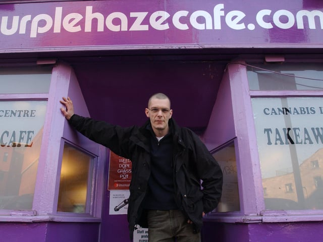 Paul Stewart pictured outside his Purple Haze Cafe in Leith, which doubled up as a takeaway and a cannabis information centre.