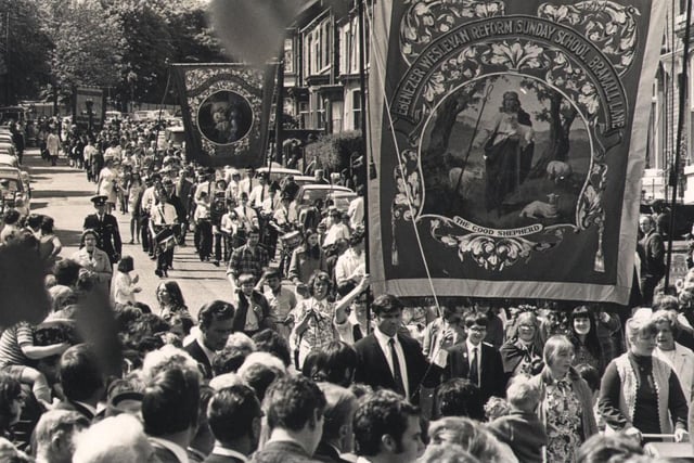 Marching to Meersbrook Park for Whit Sing in 1971