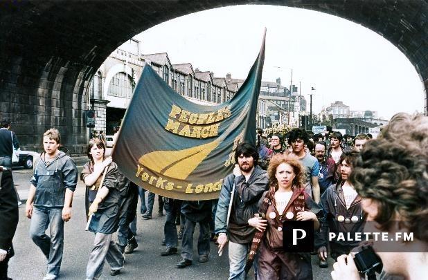 Protesters on the People's March for Jobs make their way through the Wicker Arches on their way to a meeting at the City Hall, Sheffield, May 1981. Picture: Sheffield Newspapers