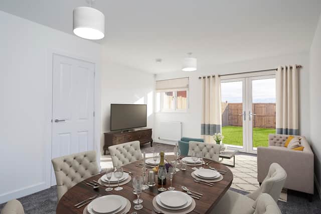 The two-bedroom properties feature an entrance hall leading to the kitchen at the front of the house, and through to the back is a good-sized lounge with patio doors that open up to the garden