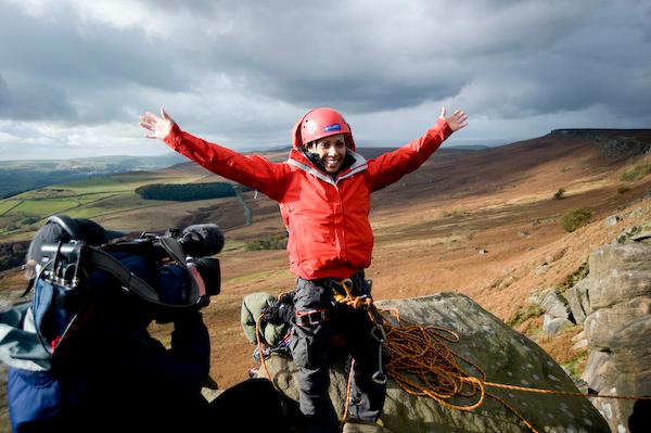 Double Olympic gold medallist and National School Sport Champion, Dame Kelly Holmes showed her natural sporting ability during a day of rock climbing at Stanage Edge, where she met some of Britain’s young talented climbers and was shown the ropes by the BMC back in 2008