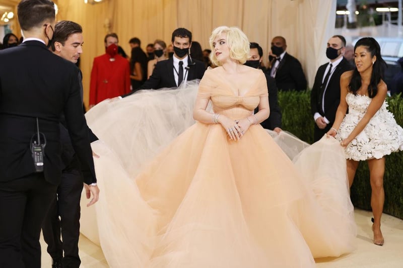 Singer Billie Eilish was a co-chair at this year’s Met Gala, the youngest ever in the history of the event. She wore a peach coloured custom gown by Oscar de la Renta.
