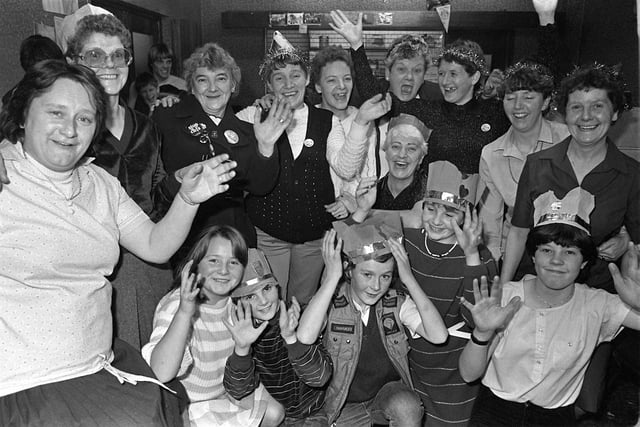 Some of the people attending a children's Christmas party in the mid 1980s