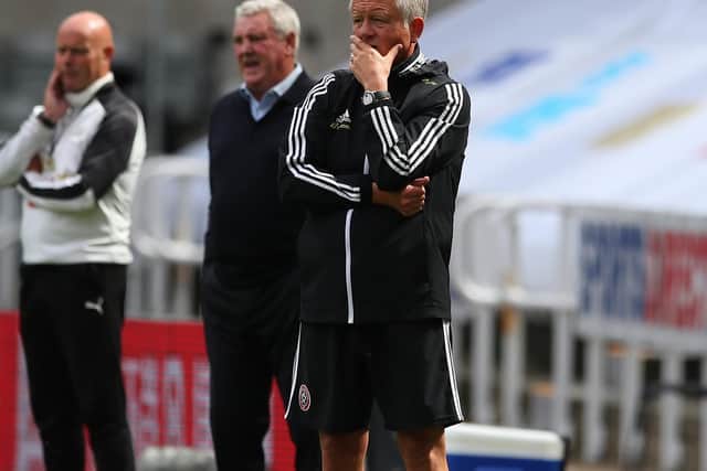 Chris Wilder watches Sunday's game between his Sheffield United side and Newcastle at St James' Park in the Premier League: Simon Bellis/Sportimage
