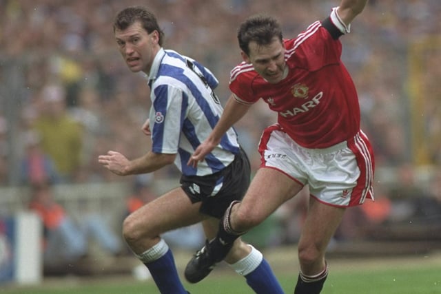 Pictured here upending Brian Robson in the 1991 League Cup final, Barnsley-born Peter Shirtliff was a rock at the back for the Owls in over 300 appearances across two spells, interspersed by a three-year sojourn at Charlton, who he now works for as a scout. Was manager of Mansfield following the departure of fellow former Owls Carlton Palmer and has coached at Tranmere, Swindown and Bury.