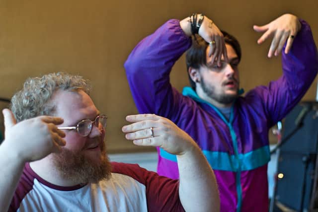 Harry Lynch-Bowers and Kyle Baker prepare for battle in Game of Thrones: The Spoof Musical. Swords optional, dancing is a must