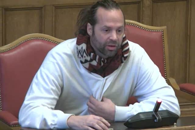 Anthony Wood of the Sheaf and Porter Rivers Trust, representing the Castlegate Partnership, raising objections to changes to the Castlegate regeneration scheme at a meeting of Sheffield City Council's transport, regeneration and climate policy committee