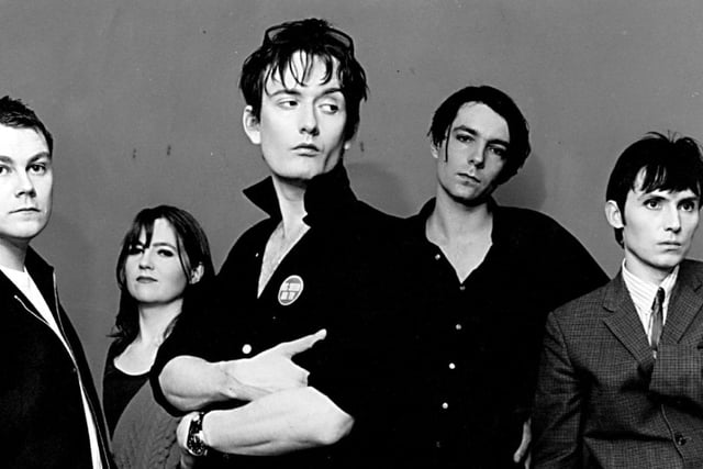 Pulp in the 1990s - Nick Banks, Candida Doyle, Jarvis Cocker, Steve Mackey and Russell Senior.
