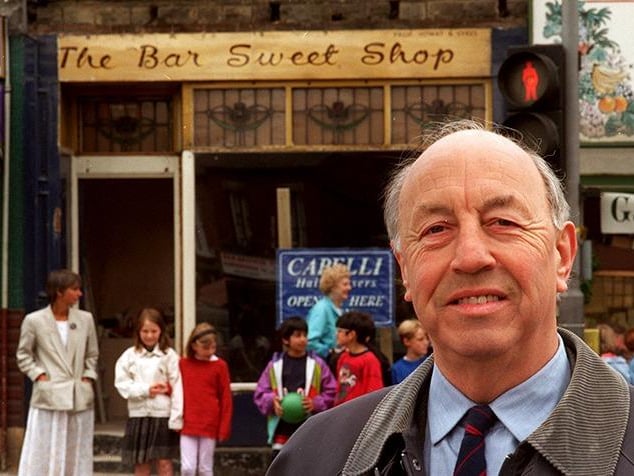At Junction Road, Hunters Bar, Sheffield, where builders have uncovered the original shop fronts to the shops. Seen is Mr Dennis Gibson who remembers buying sweets at the Bar Sweet shop when he was a child, June 21, 1996