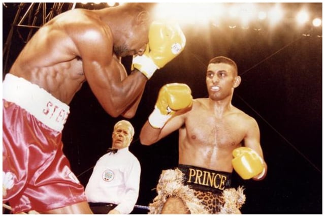 Naseem Hamed in his fight against Steve Robinson in Cardiff in October 1995