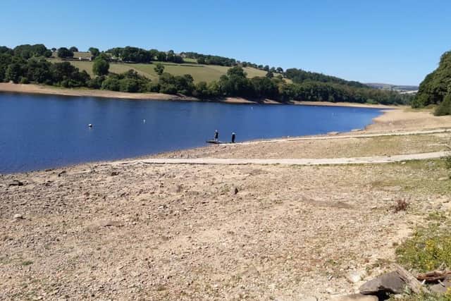 Reservoir levels have plunged near Sheffield. The picture shows levels today at Dam Flask reservoir, near Bradfield