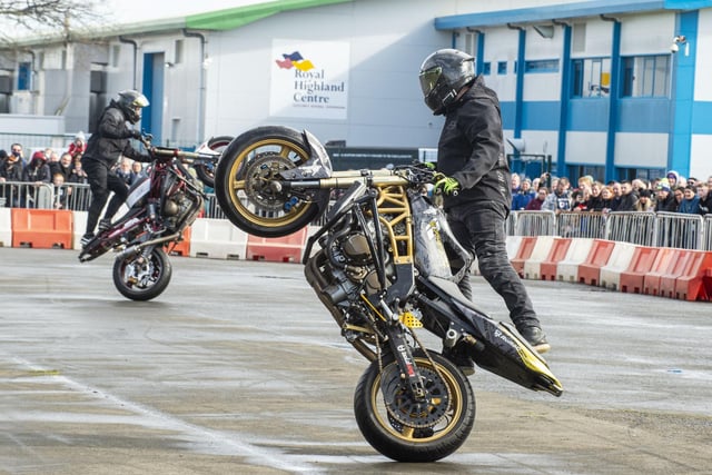The team perform a choreographed show with the very latest cutting edge street bike freestyle tricks, then followed by tandem tricks from Vandal and Trina, the show then comes to an end with the awesome adrenaline filled drift bikes making plenty of noise and smoke. Picture; Lisa Ferguson
