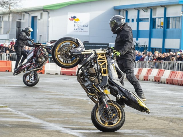 The team perform a choreographed show with the very latest cutting edge street bike freestyle tricks, then followed by tandem tricks from Vandal and Trina, the show then comes to an end with the awesome adrenaline filled drift bikes making plenty of noise and smoke. Picture; Lisa Ferguson