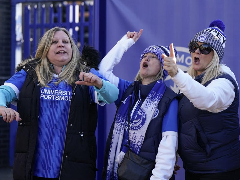 25 November 2023: Pompey fans singing ahead of the side's 4-0 defeat to Blackpool.