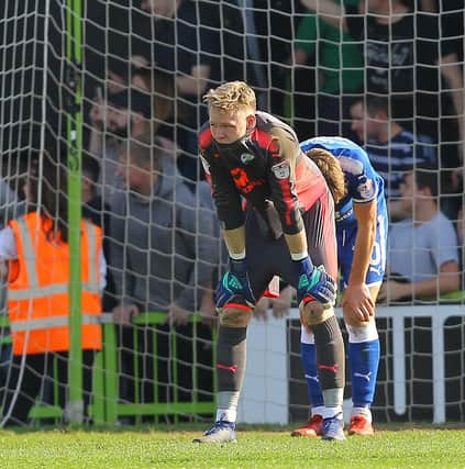 Picture by Gareth Williams/AHPIX.com; Football; Sky Bet League Two; Forest Green Rovers v Chesterfield FC; 21/04/2018 KO 15:00; The New Lawn; copyright picture; Howard Roe/AHPIX.com; Aaron Ramsdale after Chesterfield conceded the third goal at Forest Green