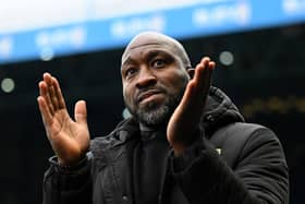 SHEFFIELD, ENGLAND - JANUARY 28: Darren Moore, Manager of Sheffield Wednesday, applauds the fans prior to the Emirates FA Cup Fourth Round match between Sheffield Wednesday and Fleetwood Town at Hillsborough on January 28, 2023 in Sheffield, England. (Photo by Clive Mason/Getty Images)