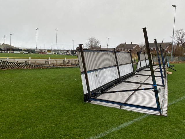 The roof has blown off the stand at Boldon CA FC's ground.