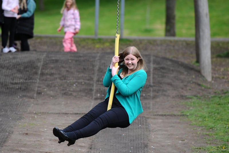 Gillian Mackay from Grangemouth became the Scottish Green Party's first MSP in Central Scotland. The former Moray Primary and Grangemouth High School pupil now living in Laurieston celebrated with this fun go on a zipslide. (Pic: Michael Gillen)