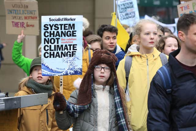Climate change protesters on the streets of Sheffield.