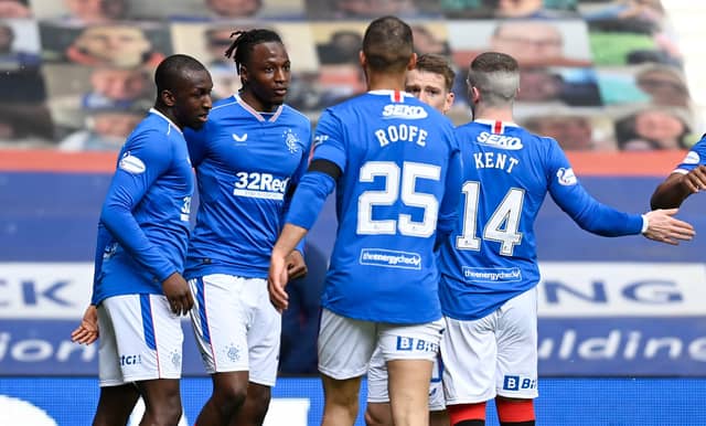 Rangers' Joe Aribo celebrates making it 1-0. (Photo by Rob Casey / SNS Group)