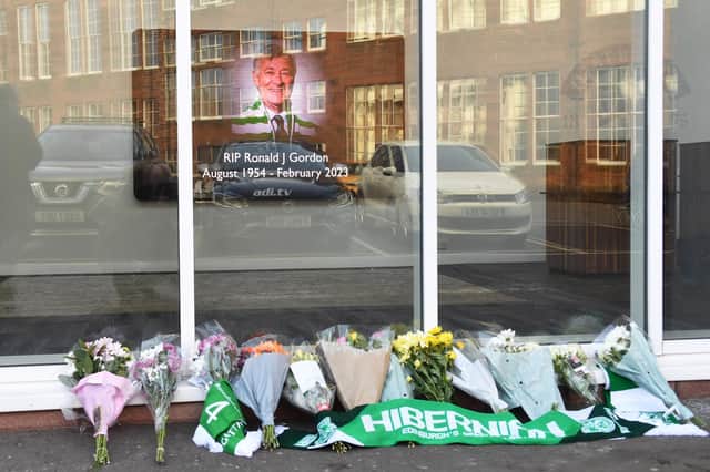 Tributes are paid outside Easter Road following the death of Gordon.
