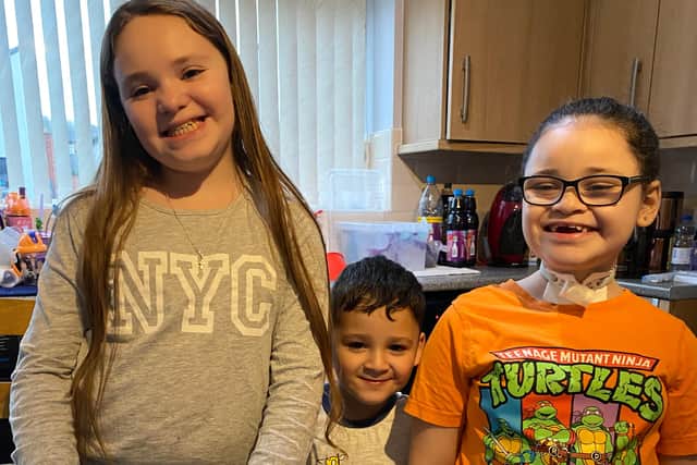 Pictured (L-R) Cordellia, Jareth and Sienna Roberts are all cared for by their mum Sara and their grandmother