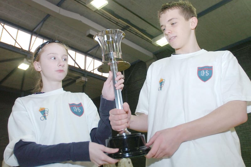 The original torch for the 1948 Olympics came to Hartlepool in 2010 and here is Jessica Osborne from Lynnfield School and Lewis Green from Dyke House School with it.