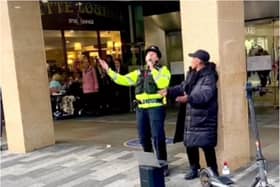 This is the moment a police officer sang Hallelujah alongside The Voice star Leona Jorgensen in Doncaster town centre (Photo: Leona Jørgensen/TikTok)