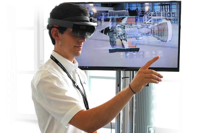 A HoloLens in action at the AMRC.