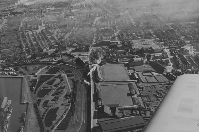 The town centre in 1945 with the greyhound stadium in the picture. Photo: Hartlepool Library Service.