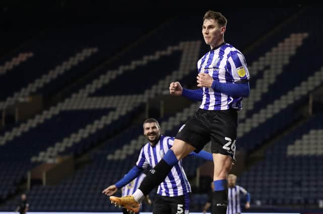 Liam Shaw of Sheffield Wednesday scores his first goal for the club. (Photo by George Wood/Getty Images)