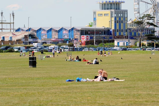 People were socially distancing on Southsea Common on Thursday, May 21 - the hottest day of the year. Picture: Sarah Standing (210520-2439)