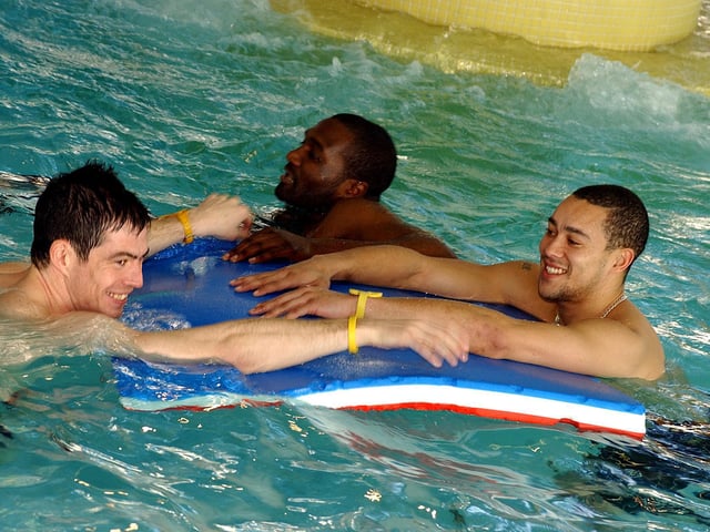 Rovers players, from left, Gregg Blundell, Guy Ipoua and Jermaine McSporran had fun at the Doncaster Dome in 2005