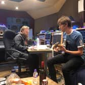 Producer Dave Eringa and The Sherlocks Kiaran Crook at Rockfield Studios. Photo by Richard Derbyshire