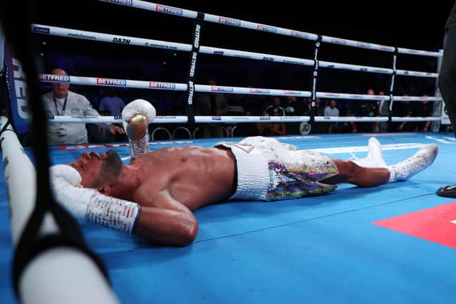 Sheffield’s Kid Galahad was left needing medical treatment after being knocked out in the sixth round of his world featherweight title defence against Kiko Martinez. Photo: Mark Robinson.