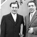 Broadcaster George Elrick, famed for compering BBC Radio's Housewive's Choice, left, with Mantovani. George Elrick managed many of the orchestra's international tours