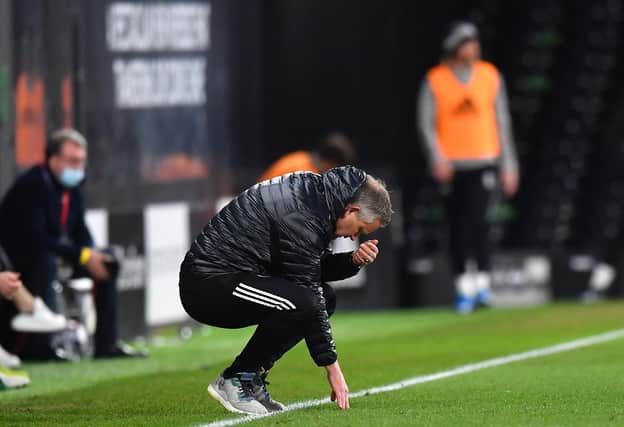 Chris Wilder, manager of Sheffield United, reacts during the Premier League match between Fulham and Sheffield United at Craven Cottage on February 20, 2021.