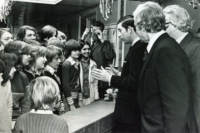Prince Charles chatted to pupils at the Maud Maxfield School on a visit to Sheffield in December 1975