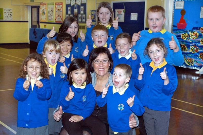 Head teacher Diane Gale joined pupils as they celebrated the school's Ofsted success 15 years ago.