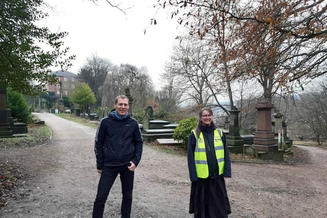 Stuart Turner and Claire Watts are involved in the restoration work at General Cemetery.