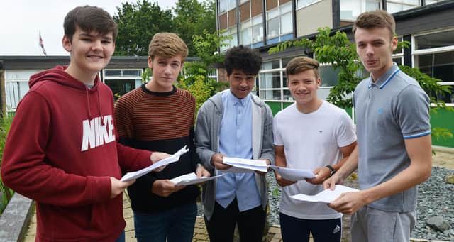 Manor Community College students with their GCSE results. Remember this from five years ago?