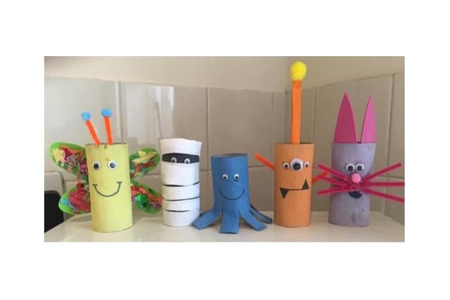 "Me and my son made these toilet paper roll crafts."